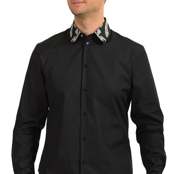 Versace Men's Black & Gray Heritage Print Long Sleeve Dress Shirt US 15.75 IT 40 Versace Men's Black & Gray Heritage Print Long Sleeve Dress Shirt US 15.75 IT 40